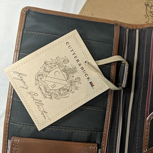 Cutter & Buck Genuine Leather Passport Folder Brown ID Travel Wallet NEW - Picture 10 of 13